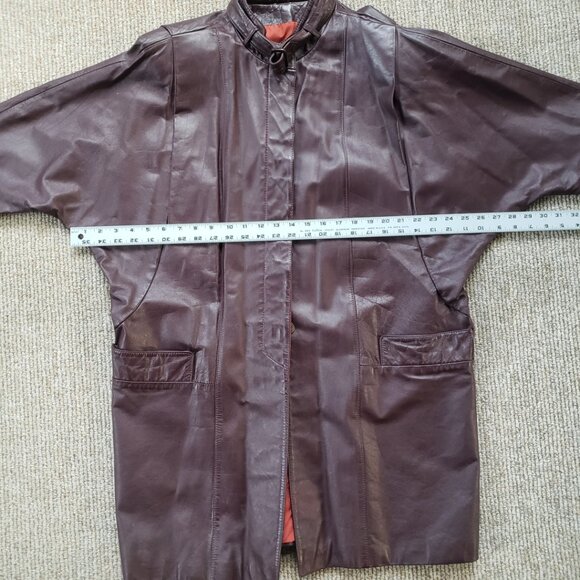 Vintage 80s Leather Coat Berman's Women's 14 Maroon Oxblood - Picture 7 of 11